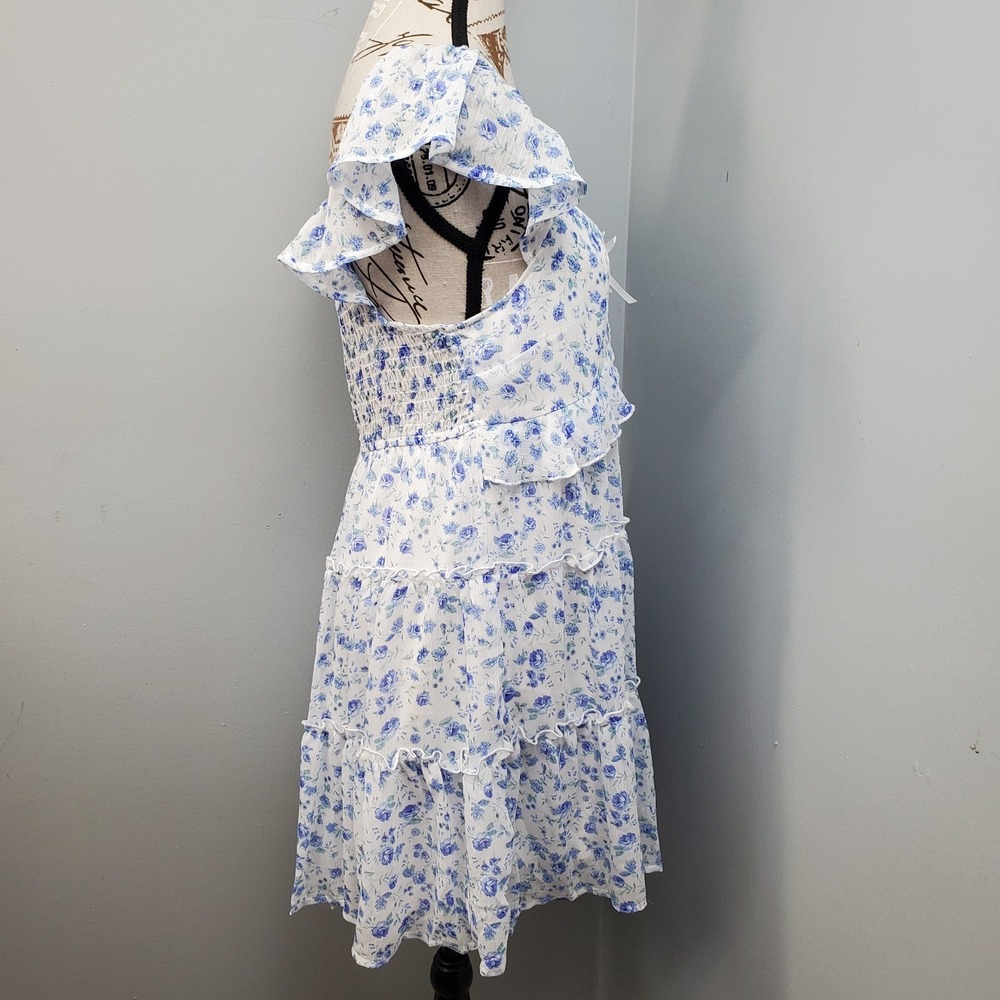 Altar'd State Tiered Mini Dress Womens Large Multi Floral Cap Sleeve Sweetheart - Picture 9 of 11